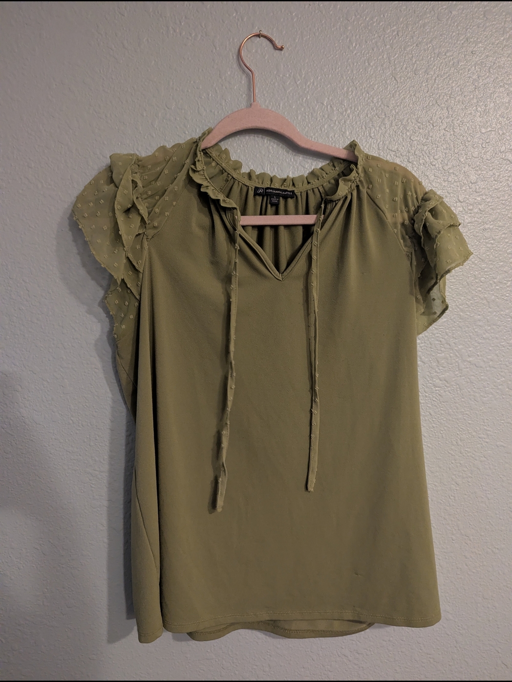 Adrianna Papell Green Ruffled Neck Blouse
